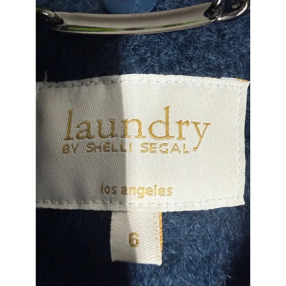 NWT Laundry by Shelli Segal Wool Blend Blue Sz 6 Belted Double Breasted Jacket